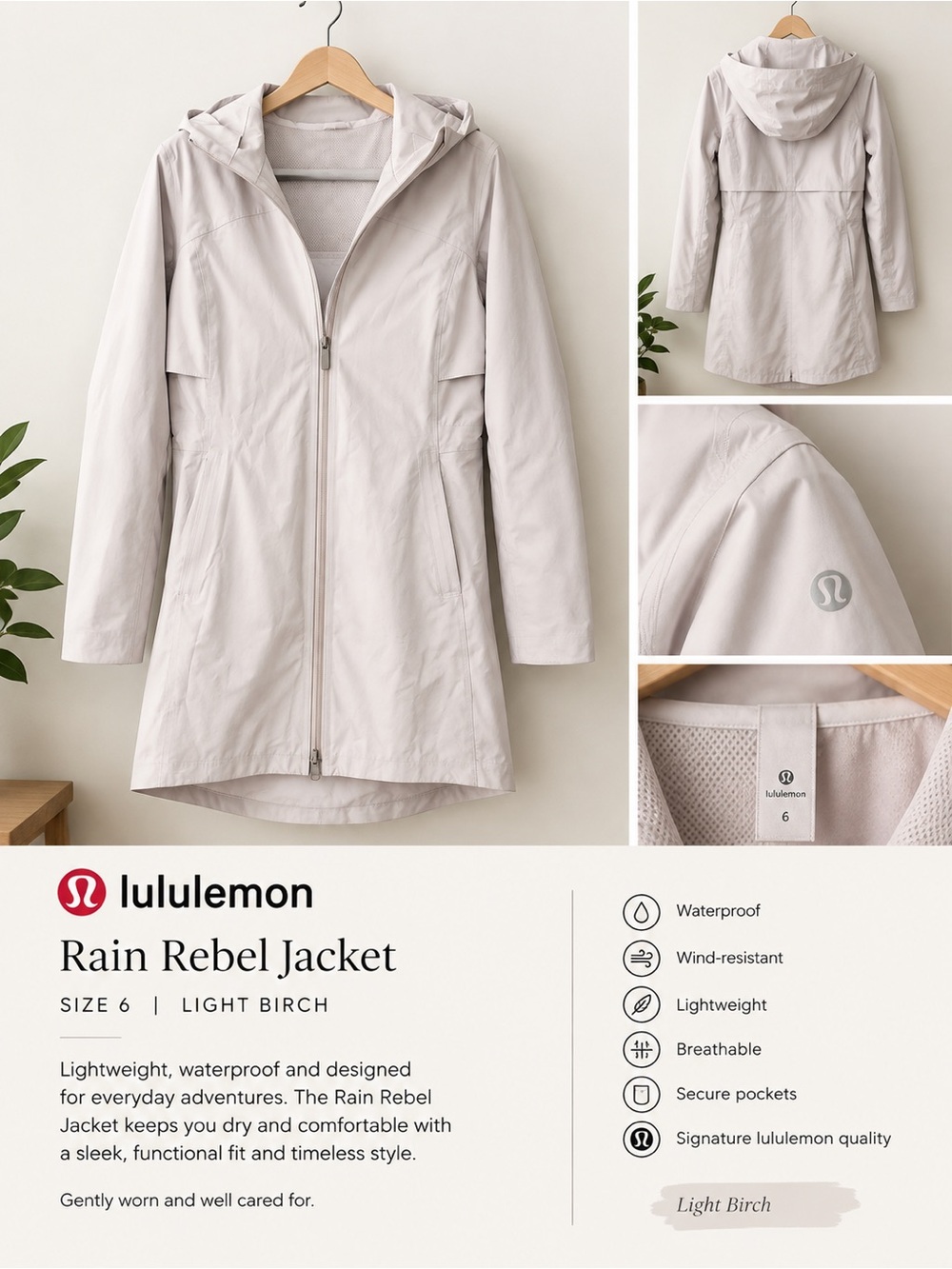 lululemon athletica Light Birch Hooded Rain Coat